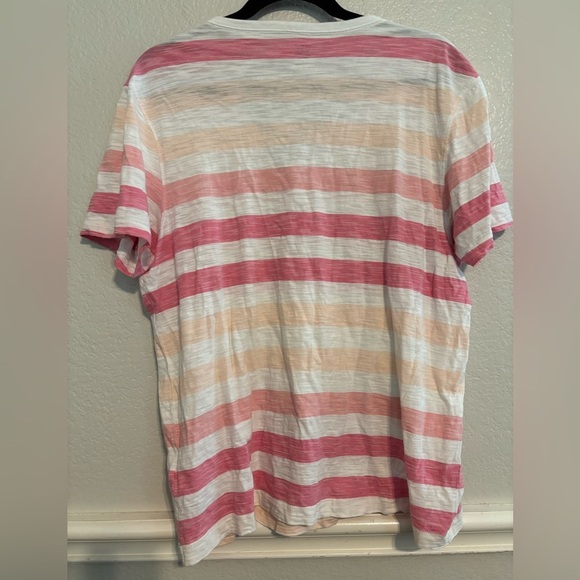 INC International Concepts v-neck snap button pink striped tee size Largw - Picture 3 of 3